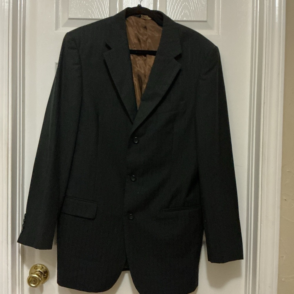 Caravelli Men's Sport Jacket Blazer Black Ghost Stripe 40L 34W No Vent Lined EUC